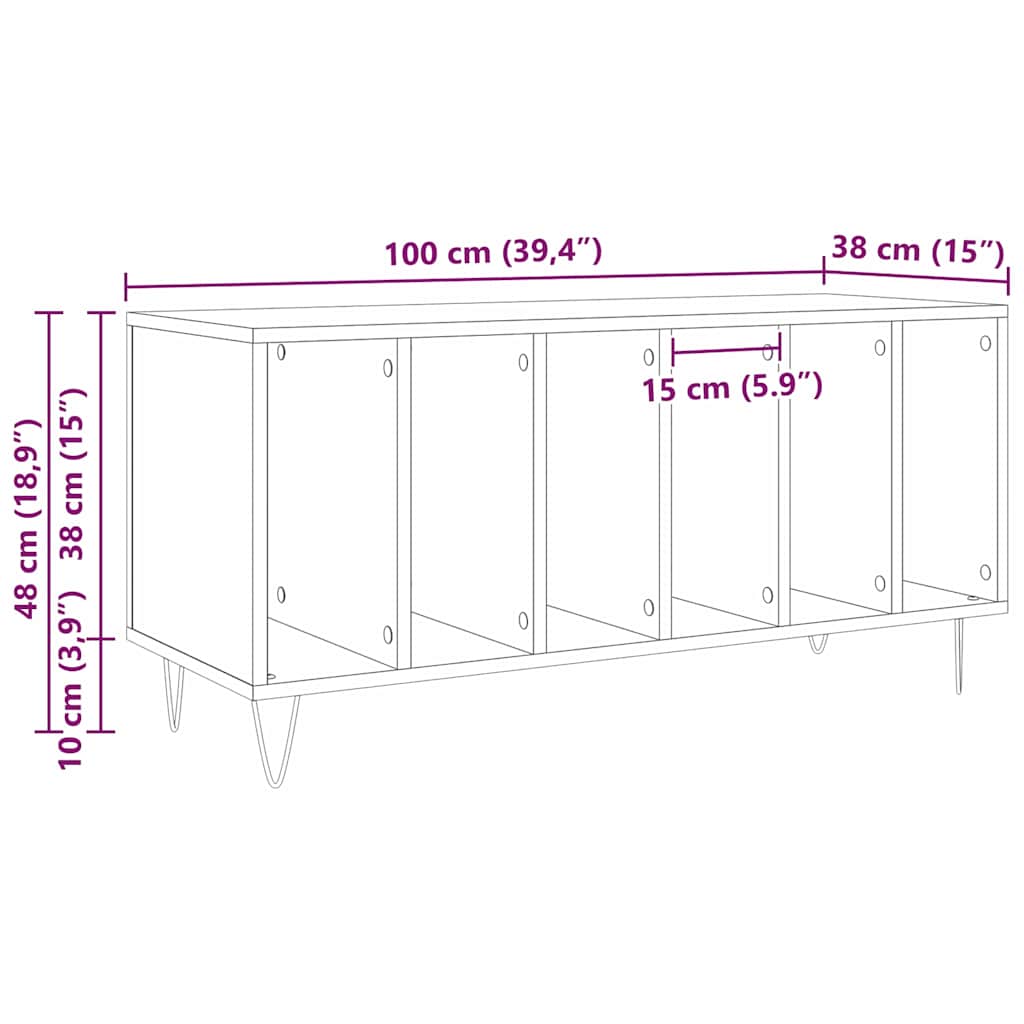 vidaXL Ντουλάπι δίσκων βινυλίου με ράφι artisan δρυς 100 x 38 x 48 εκ.