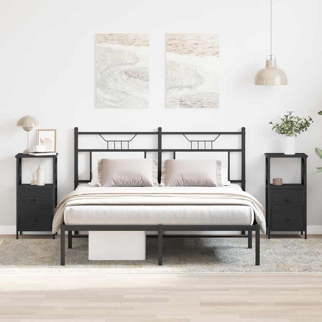 vidaXL Κομοδίνο 2 pcs Μαύρη Οξυά 34 x 35,5 x 70 εκ Επεξεργασμένο ξύλο