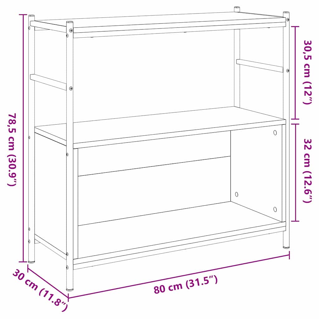 vidaXL Ράφι Βιβλίων Καπνιστή δρυς 80 x 30 x 78.5 εκ Επεξεργασμένο ξύλο