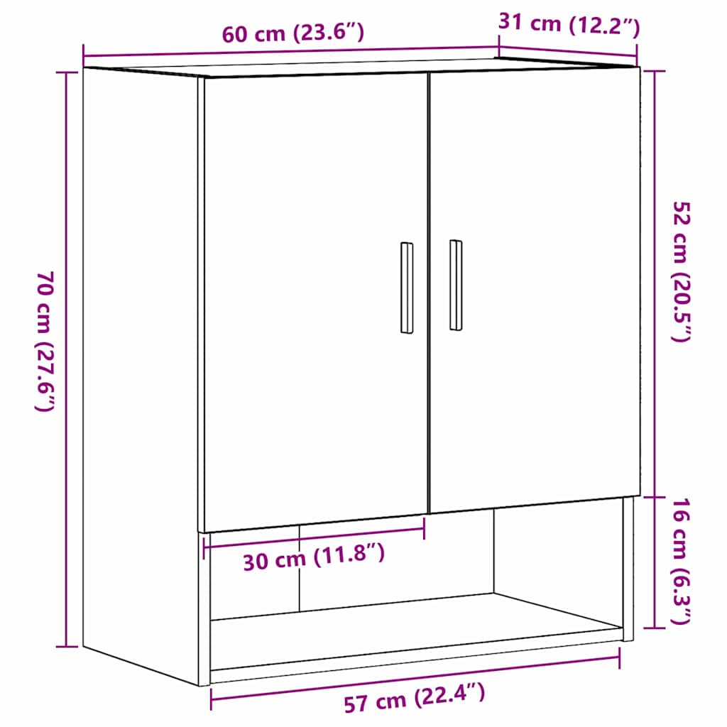 vidaXL Ντουλάπα Τοίχου Μαύρη δρυς 60 x 31 x 70 εκ Επεξεργασμένο ξύλο