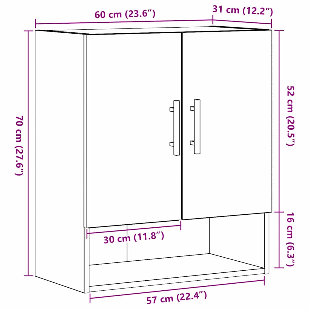 vidaXL Ντουλάπα Τοίχου Μαύρη δρυς 60 x 31 x 70 εκ Επεξεργασμένο ξύλο