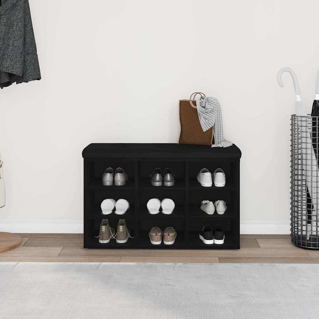 vidaXL Πάγκος για παπούτσια Μαύρο 80 x 30 x 48 εκ. Επεξεργασμένο ξύλο