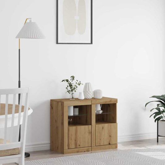 vidaXL Πλευρικό Τραπέζι LED 2 τμχ. 41 x 37 x 67 εκ Επεξεργασμένο Ξύλο
