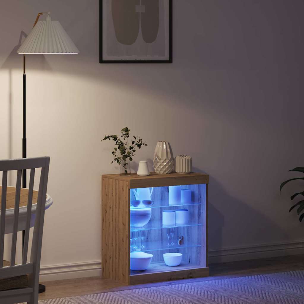 vidaXL Πλευρικό Τραπέζι LED Artisan Oak 60,5 x 37 x 67 εκ