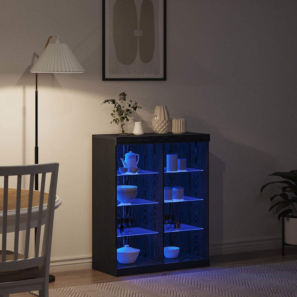 vidaXL Πλευρικό Τραπέζι LED Μαύρη Δρυς 81 x 37 x 100 εκ.