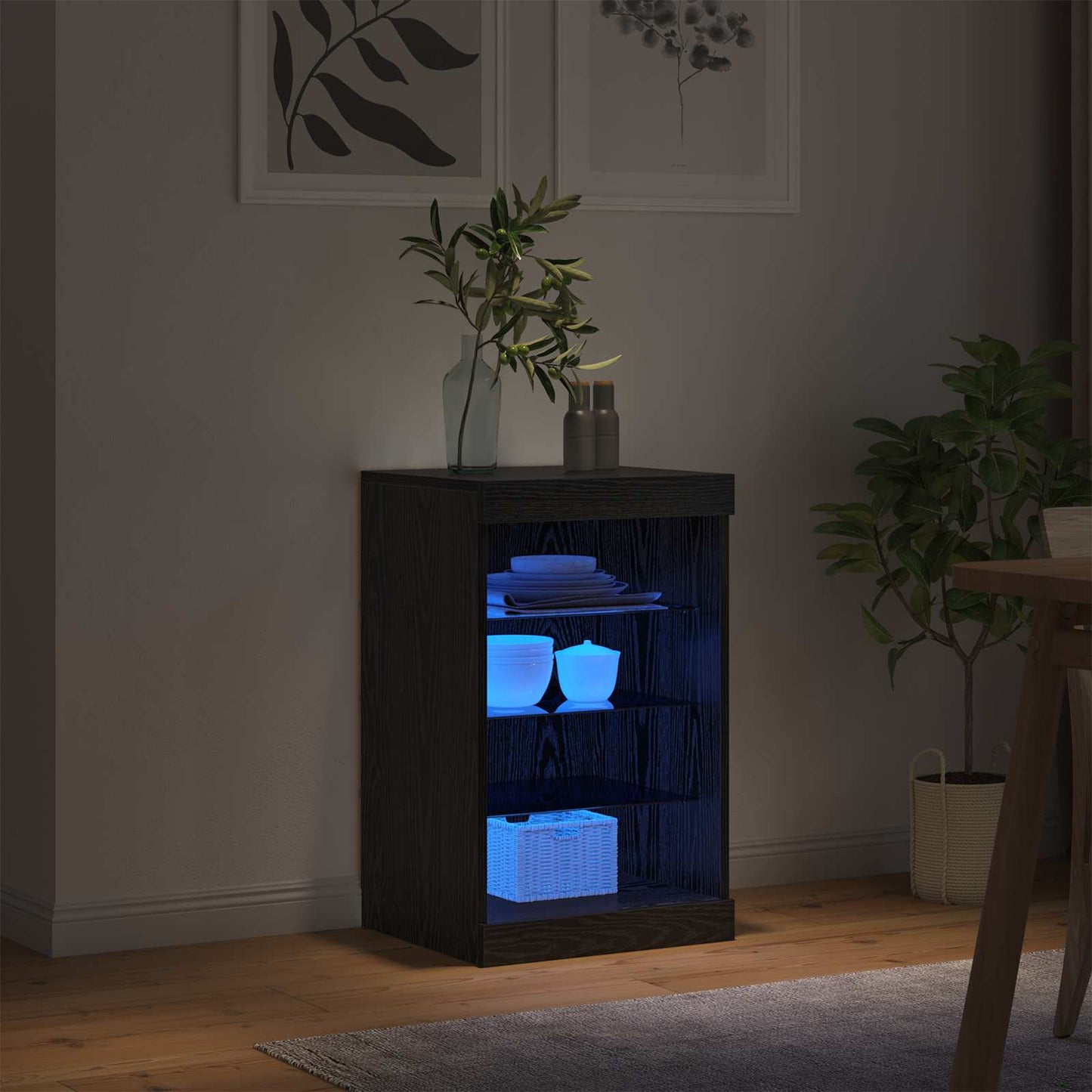vidaXL Πλευρικό Τραπέζι LED Μαύρη Οξυά 41 x 37 x 67 εκ