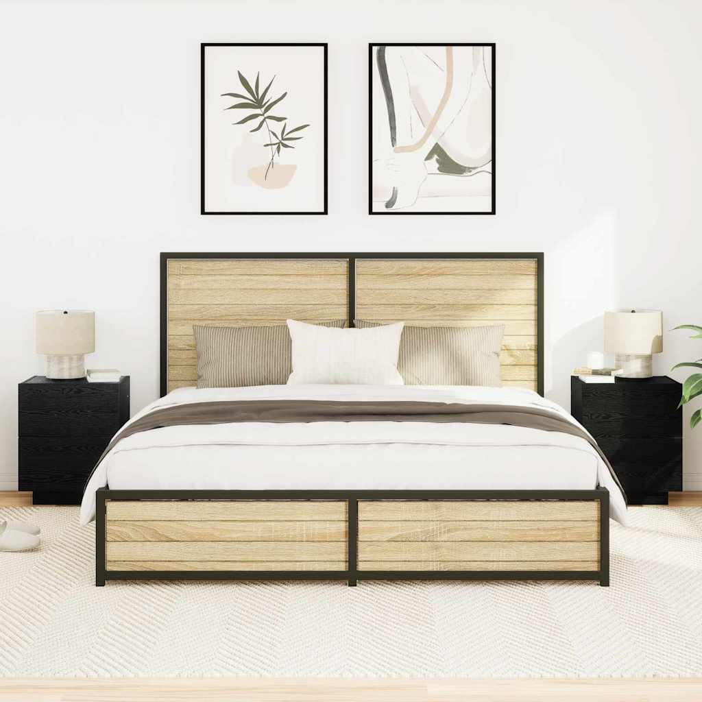 vidaXL Κομοδίνο με συρτάρι 2 pcs Μαύρη δρυς