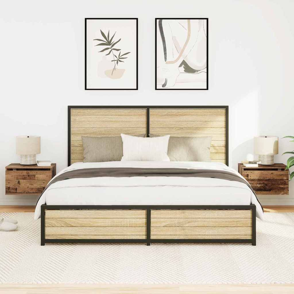 vidaXL Τοίχου κομοδίνο με συρτάρι με 2 pcs Παλαιό ξύλο 50 x 36 x 30 εκ