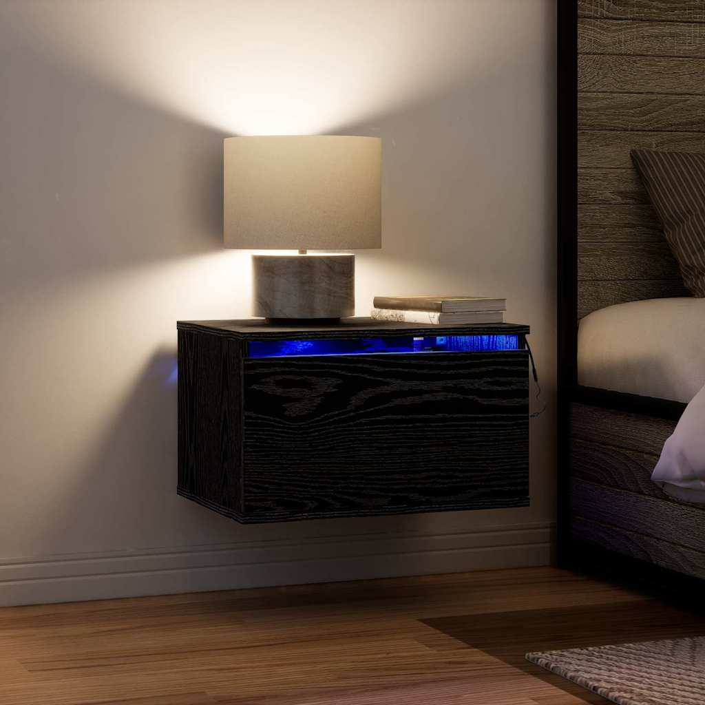 vidaXL Τοίχου κομοδίνο Μαύρη δρυς 50 x 36 x 30 εκ Επεξεργασμένο ξύλο