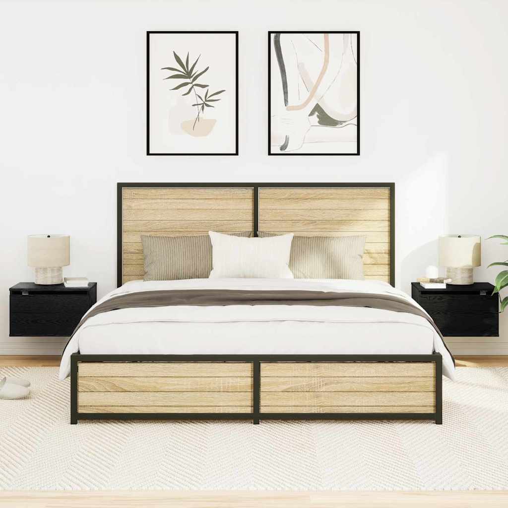 vidaXL Τοίχου κομοδίνο με συρτάρι με 2 pcs Μαύρη δρυς 50 x 36 x 30 εκ