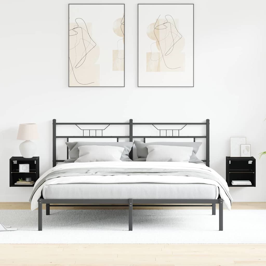 vidaXL LED Τοίχου Κρεβατοκάμαρας με Επιτοίχιο Μαύρο Επεξεργασμένο ξύλο