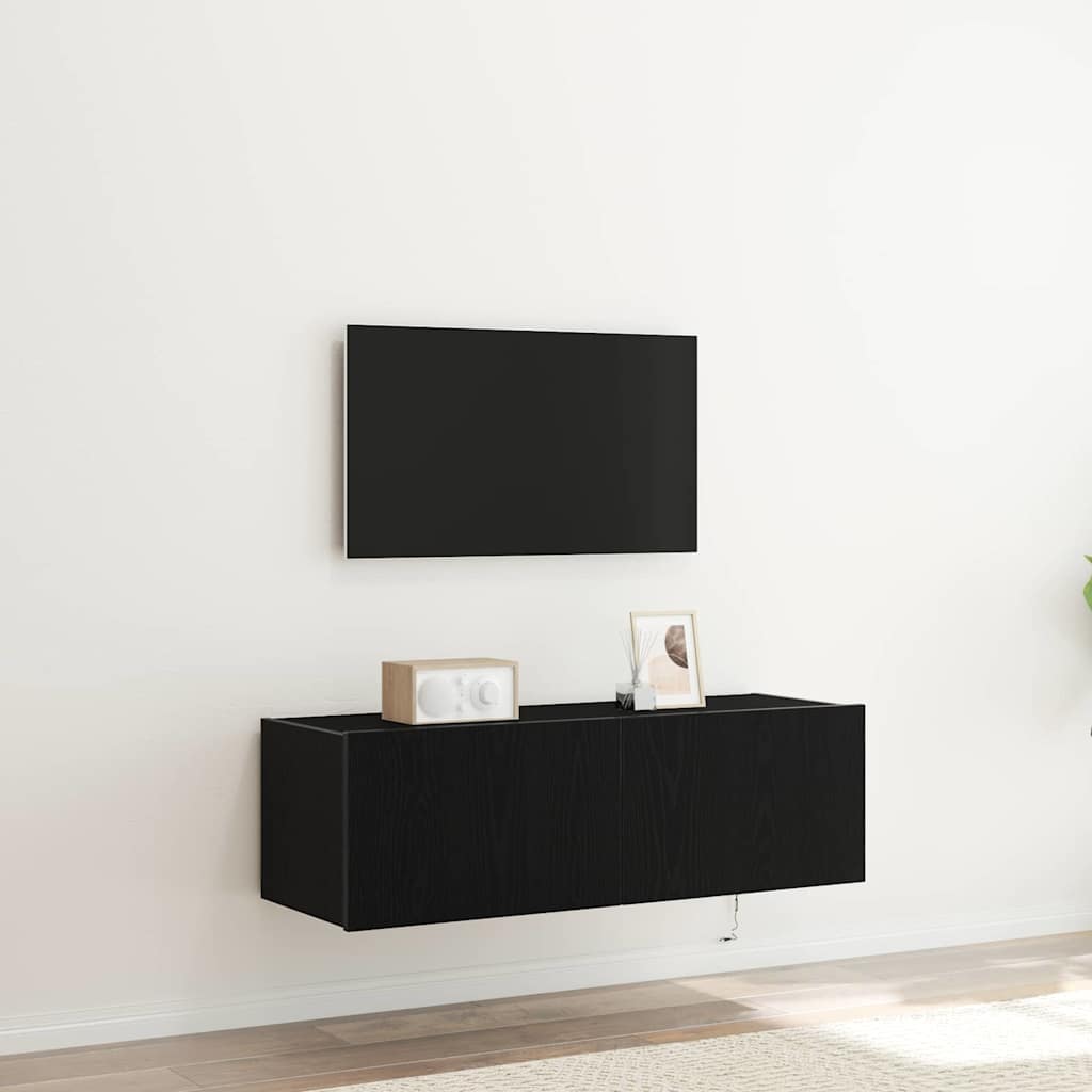 vidaXL Ντουλάπι Τηλεόρασης Τοίχου 2 pcs Μαύρη Οξυά 100 x 35 x 31 cm