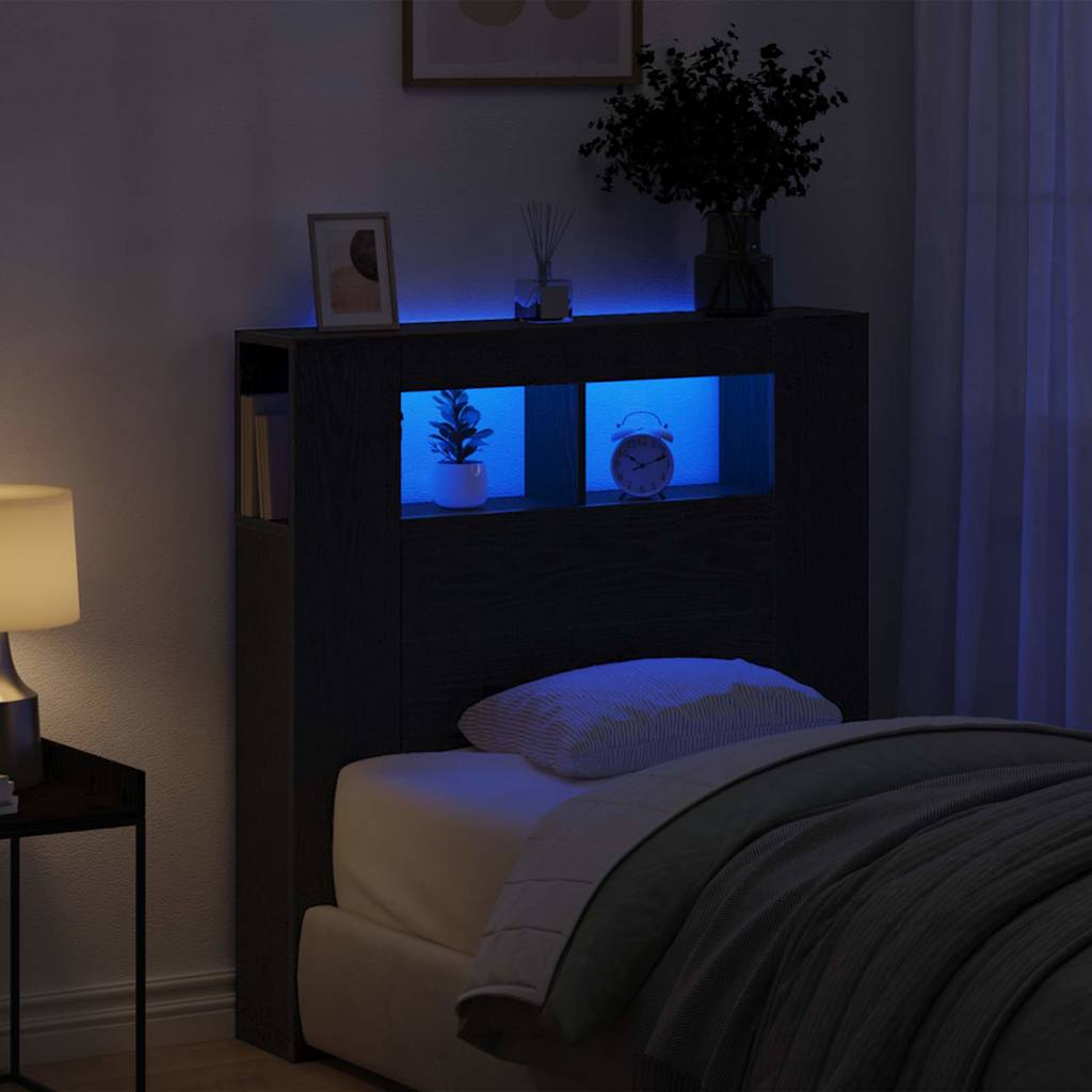 vidaXL LED κεφαλάρι με ράφι Μαύρη δρυς 100 x 18.5 x 103.5 εκ.