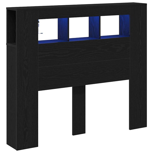 vidaXL LED κεφαλάρι με ράφι Μαύρη δρυς 120 x 18.5 x 103.5 εκ