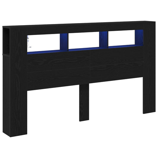 vidaXL LED κεφαλάρι με ράφι Μαύρη Οξυά 180 x 18,5 x 103,5 cm