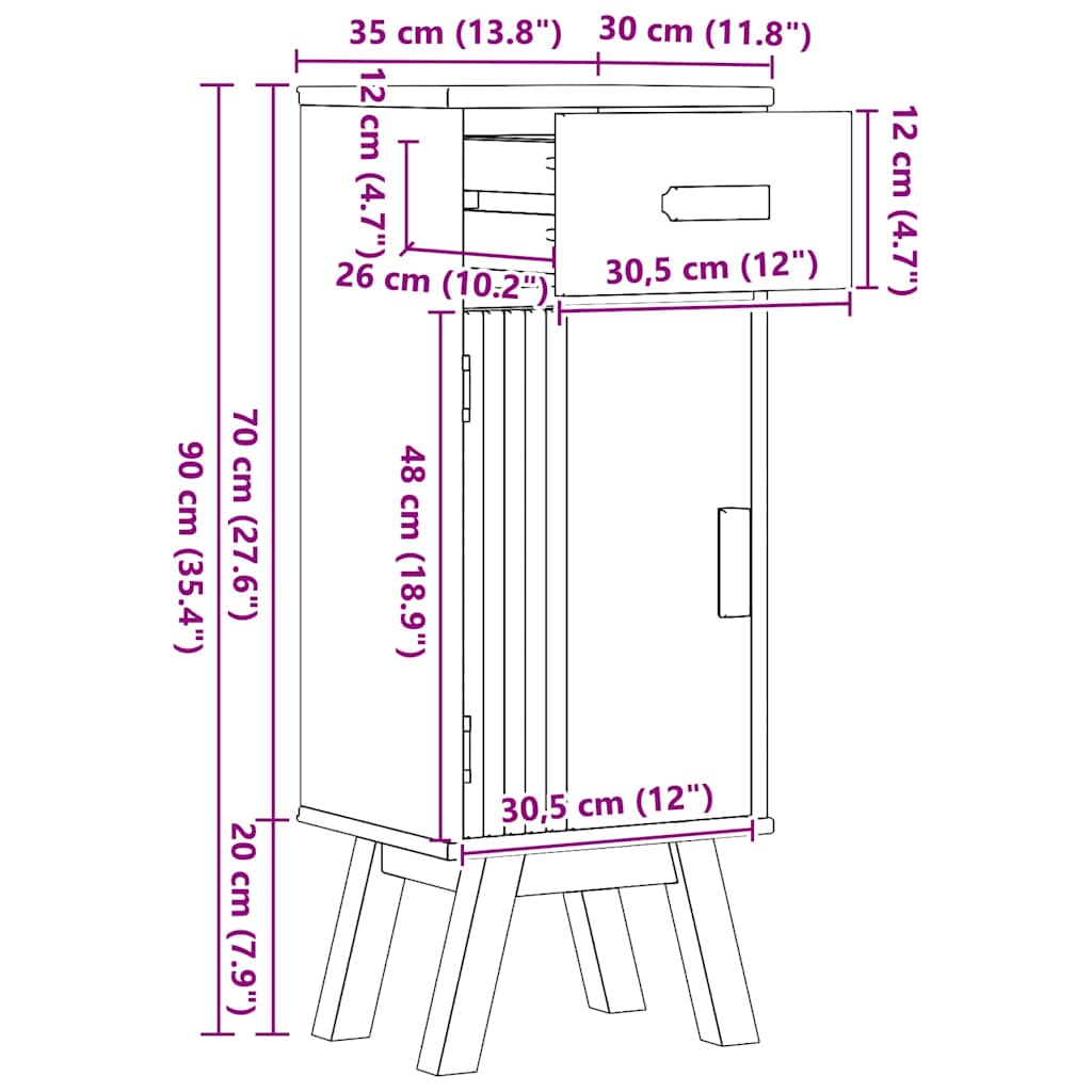 vidaXL Ντουλάπι Μπάνιου Olden Καφέ 35 x 30 x 90 cm Μασίφ ξύλο πεύκου