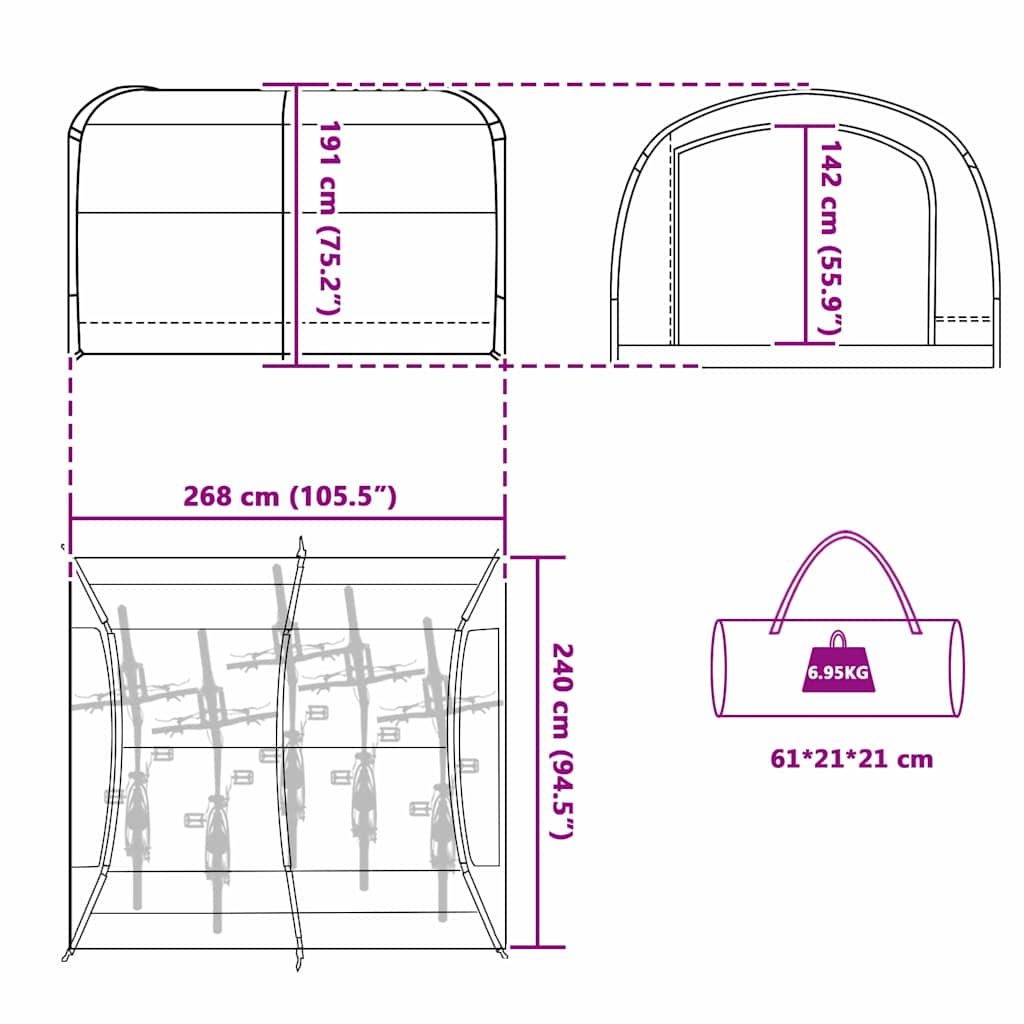 vidaXL Σκηνή με στέγη με αέρα αέρα Μπλε 268 x 240 x 191 cm Πολυεστέρας