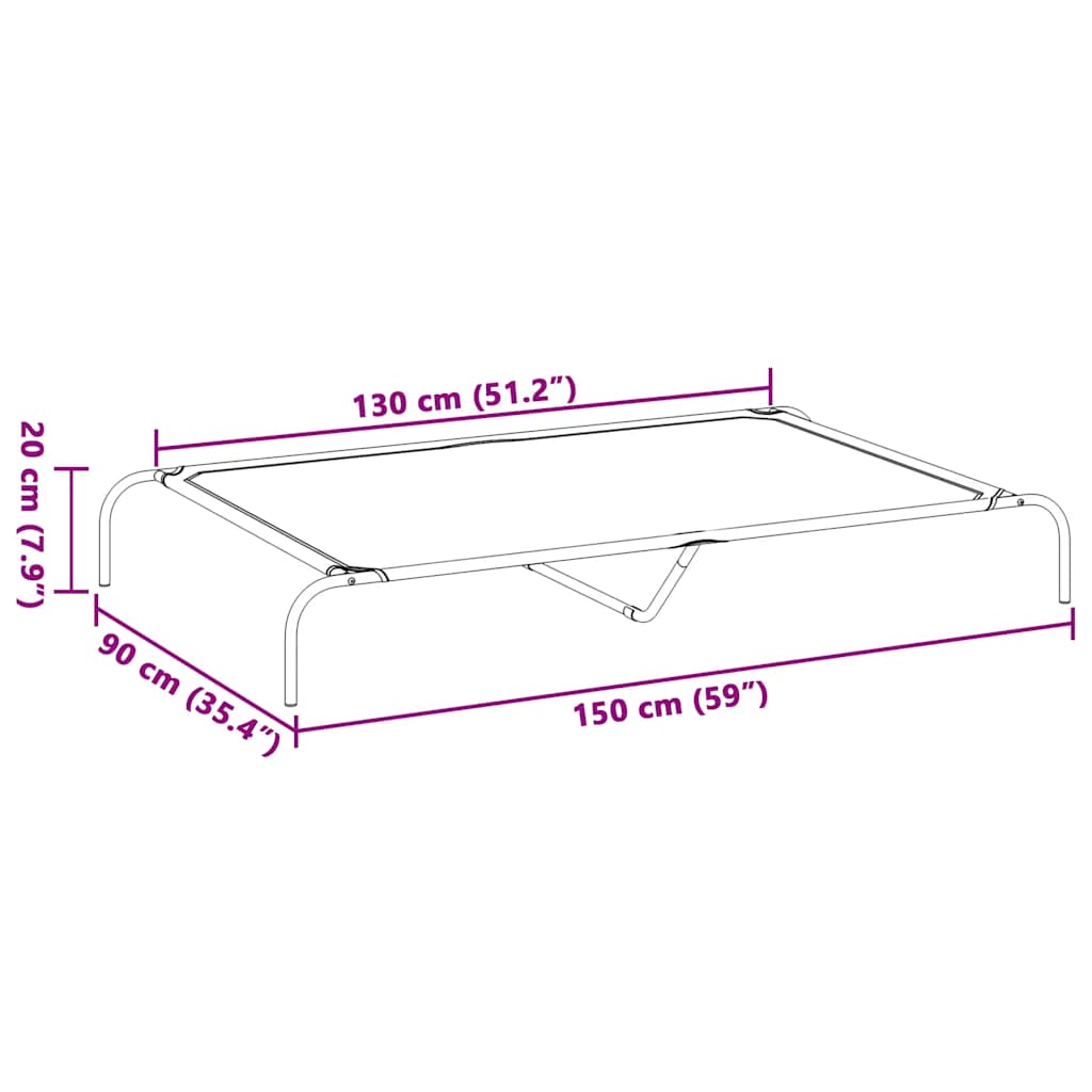 vidaXL Ανυψωμένο κρεβάτι σκύλου Μαύρο 150x90x20 cm Textilene ατσάλι