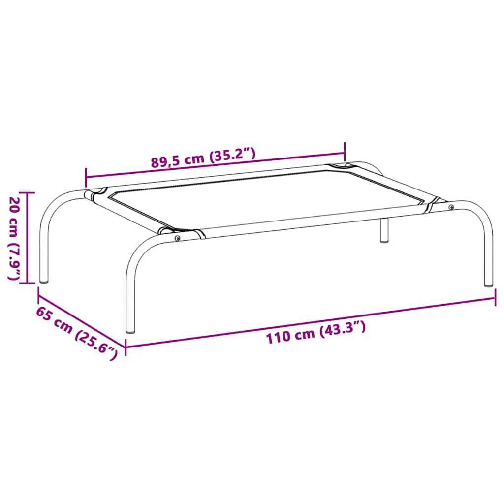 vidaXL Ανυψωμένο κρεβάτι σκύλου μαύρο 110x65x20 cm ύφασμα Οξφόρδης