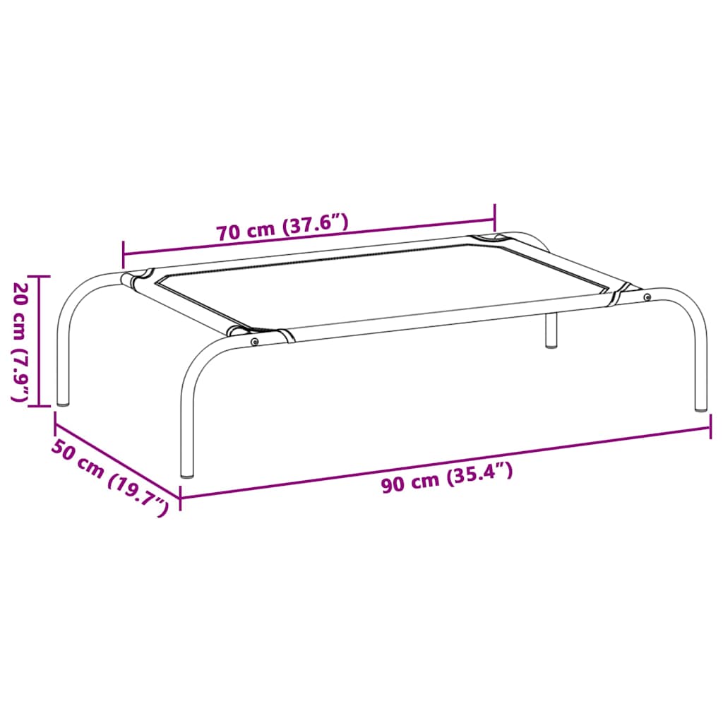 vidaXL Ανυψωμένο κρεβάτι σκύλου γκρι 90x50x20 cm Textilene και χάλυβα