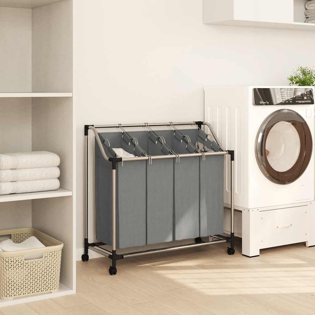 vidaXL Καλάθι Απλύτων με Ρόδες 4 Θέσεων Γκρι