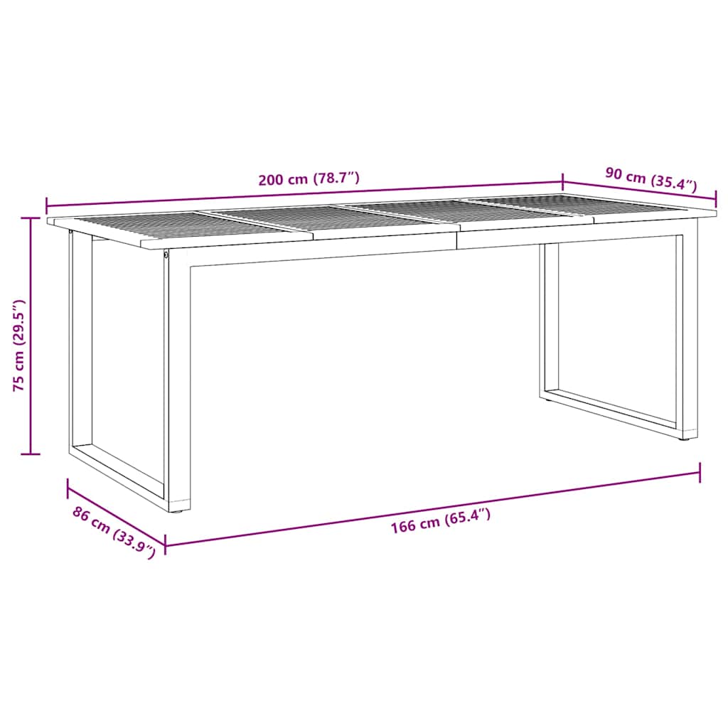 vidaXL Τραπέζι Κήπου Γκρι 200 x 90 x 75 cm Στερεό Ξύλο Ακακίας