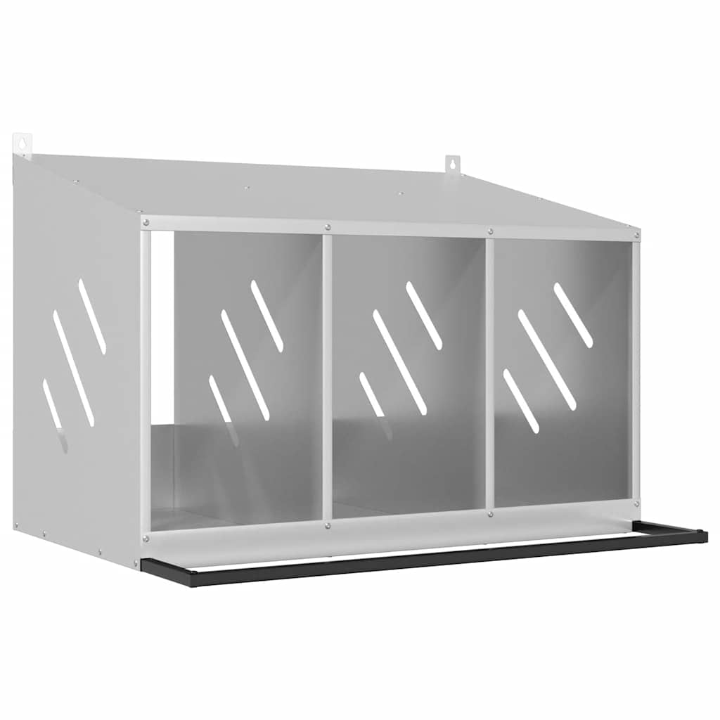 vidaXL Κουτί φωλιάς κοτόπουλου με 3 θήκες γαλβανισμένο ασήμι μέταλλο