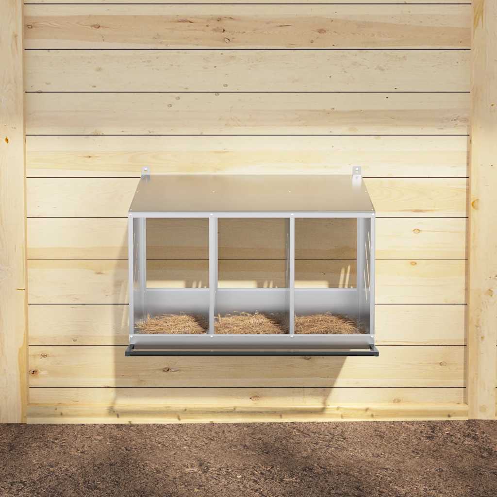 vidaXL Κουτί φωλιάς κοτόπουλου με 3 θήκες γαλβανισμένο ασήμι μέταλλο