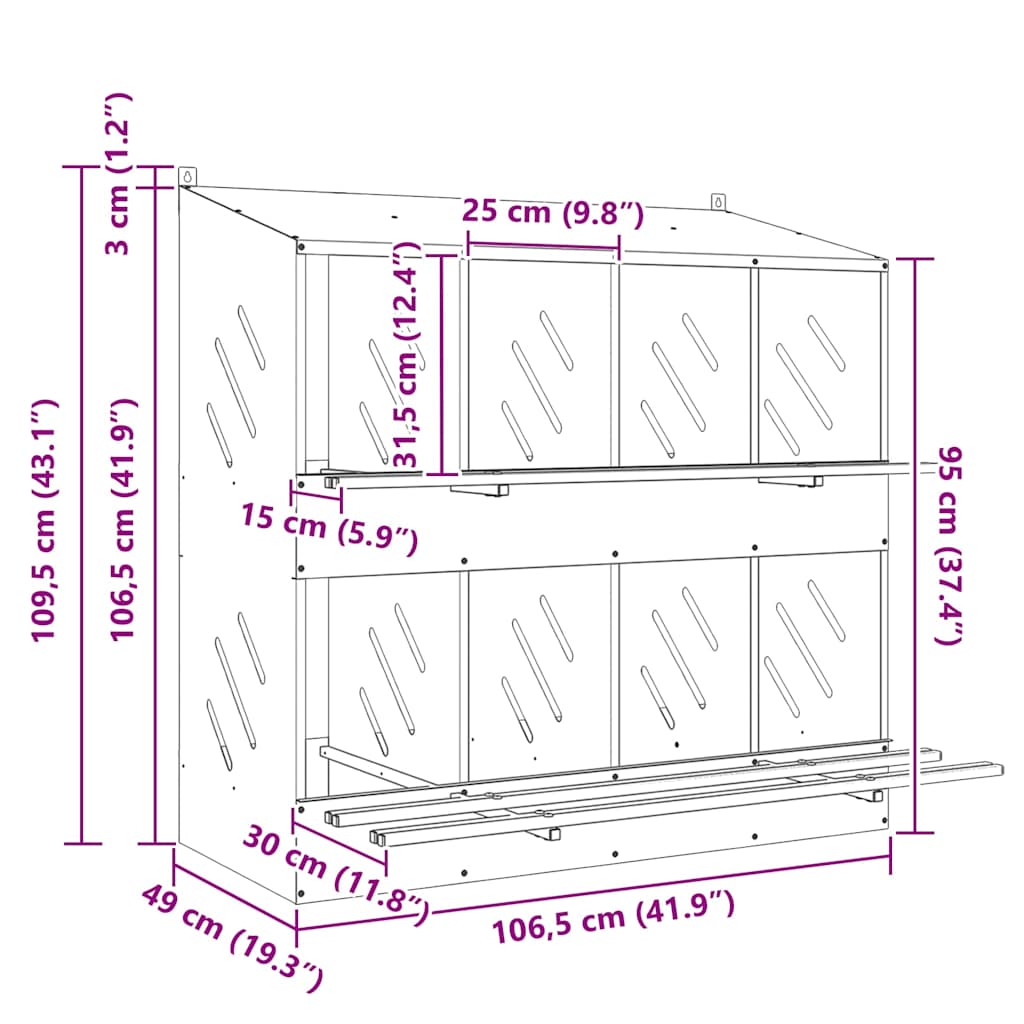 vidaXL Κουτί φωλιάσματος κοτόπουλου 8διαμερίσματα Ελαιοπράσινο μέταλλο