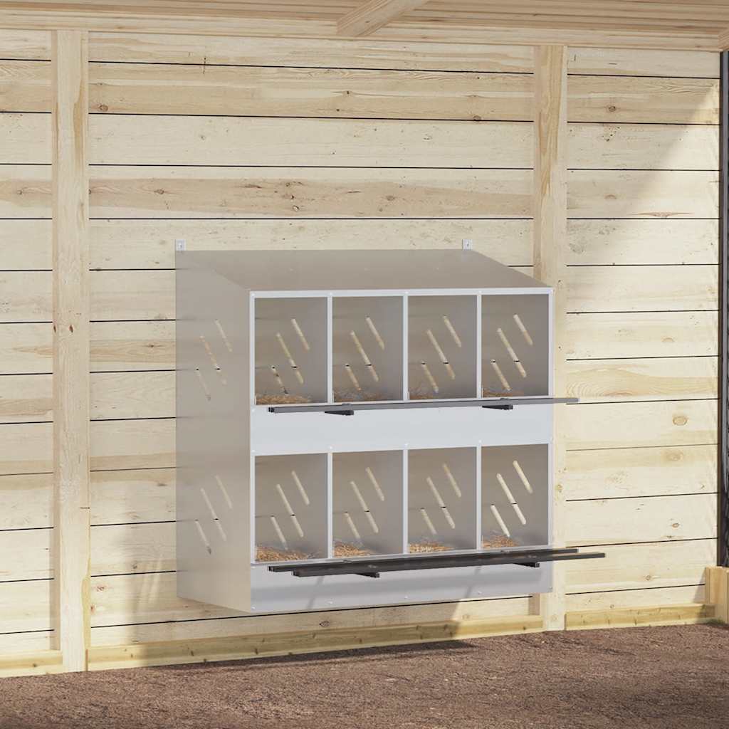 vidaXL Κουτί φωλιάς κοτόπουλου με 8 θήκες γαλβανισμένο ασήμι μέταλλο