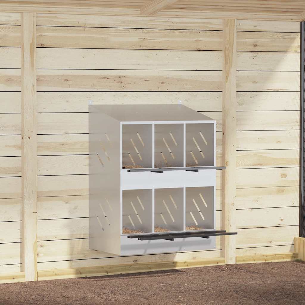 vidaXL Κουτί φωλιάς κοτόπουλου με 6 θήκες γαλβανισμένο ασήμι μέταλλο