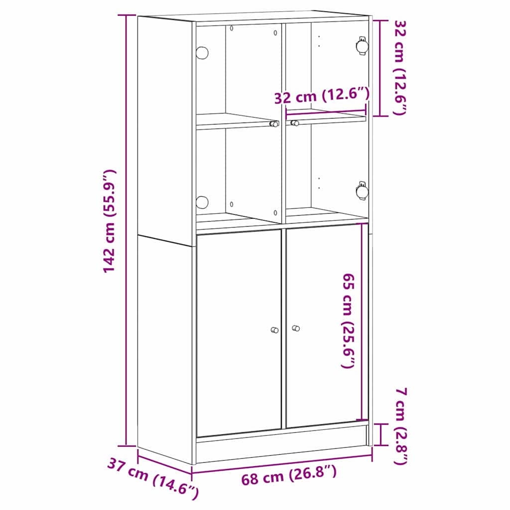vidaXL Highboard Μαύρο 68 x 37 x 142 εκ Επεξεργασμένο ξύλο