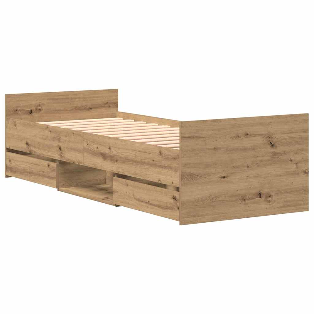 vidaXL Κρεβάτι χωρίς Στρώμα από Επεξεργασμένο Δρυ 75x190 εκ Επεξεργασμένο Ξύλο