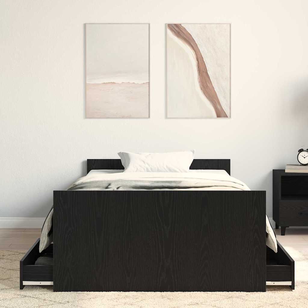 vidaXL Κρεβάτι χωρίς Στρώμα Μαύρο Δρυς 90x200 εκ Επεξεργασμένο Ξύλο