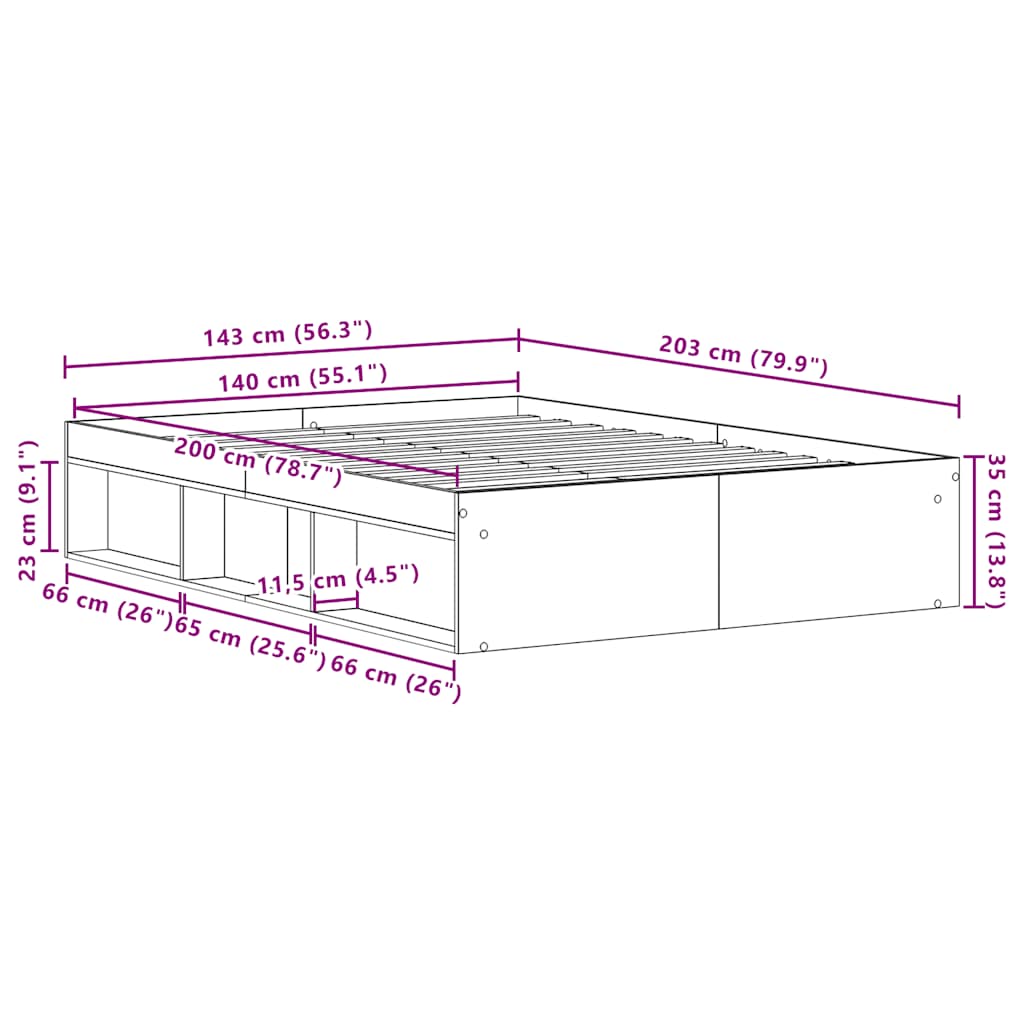 vidaXL Πλαίσιο κρεβατιού χωρίς στρώμα Μαύρη Δρυς Κατασκευασμένο ξύλο