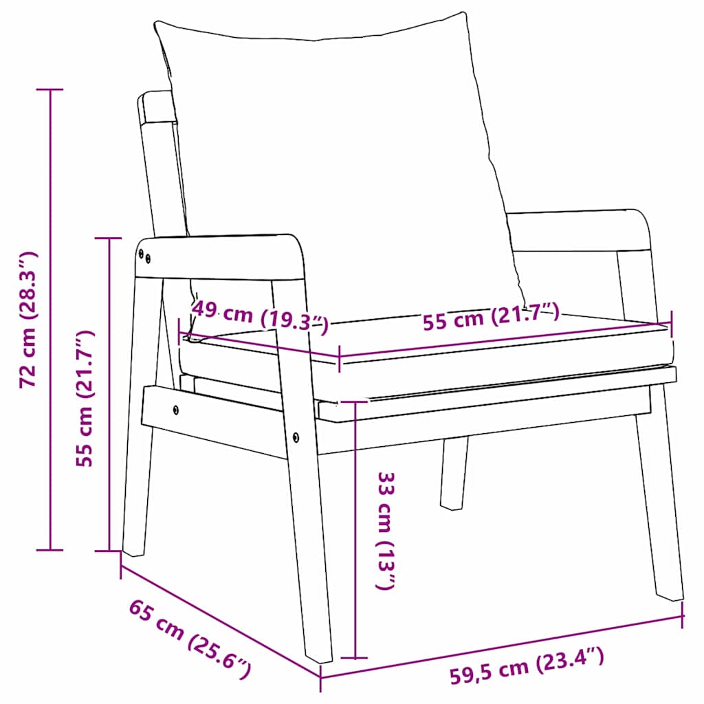 vidaXL Καρέκλα Κήπου με μαξιλάρι 2 pcs Καφέ Μασίφ ξύλο ακακίας
