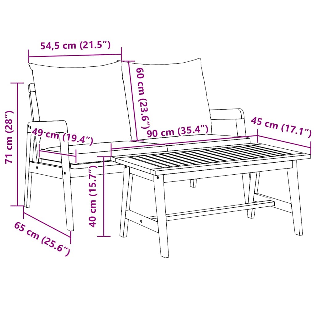 vidaXL Σετ μπιστρό με μαξιλάρι 2 pcs Φυσικό Λάδι Στερεό Ξύλο Ακακίας