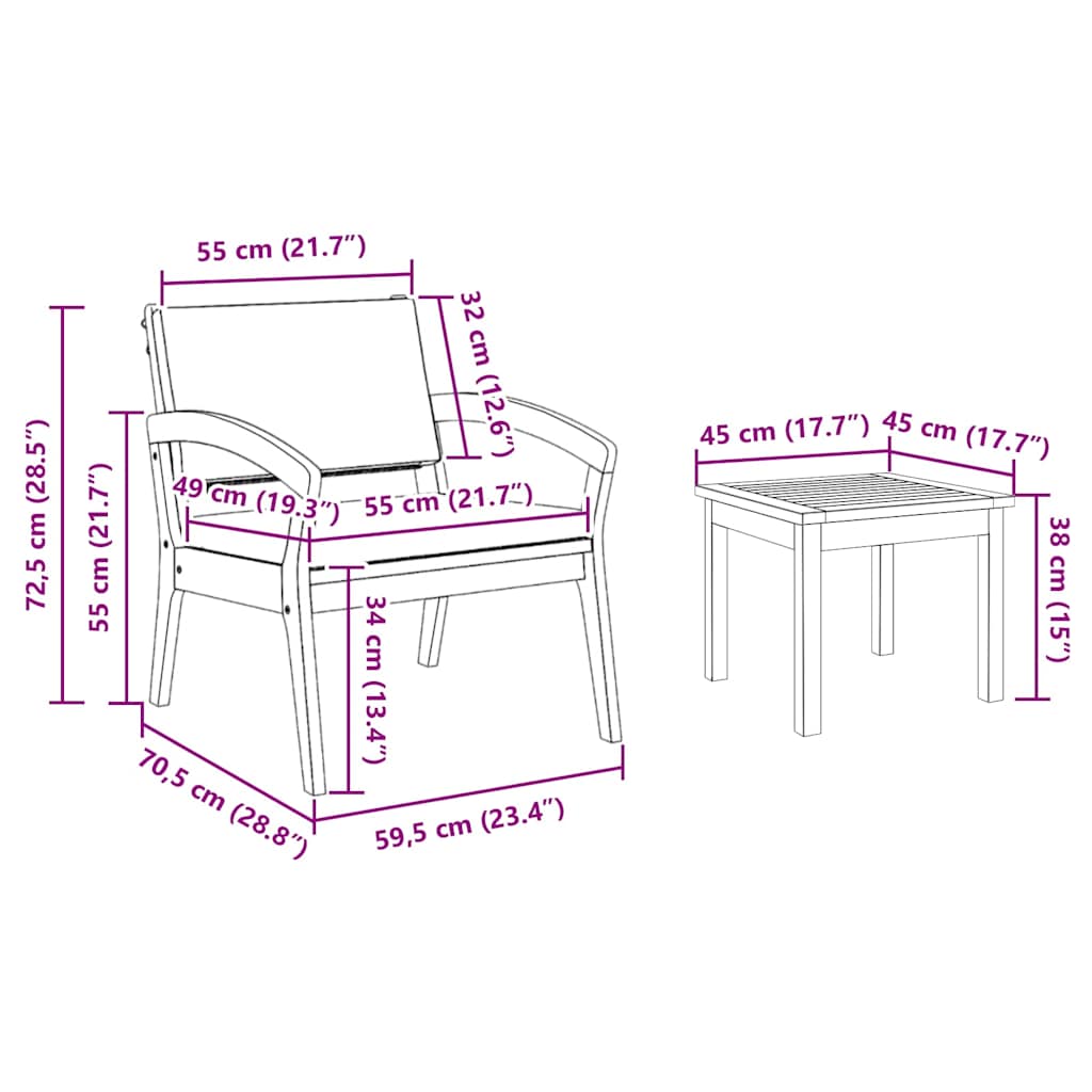 vidaXL Σετ μπιστρό Καφέ 45 x 45 x 38 εκ. Μασίφ ξύλο ακακίας