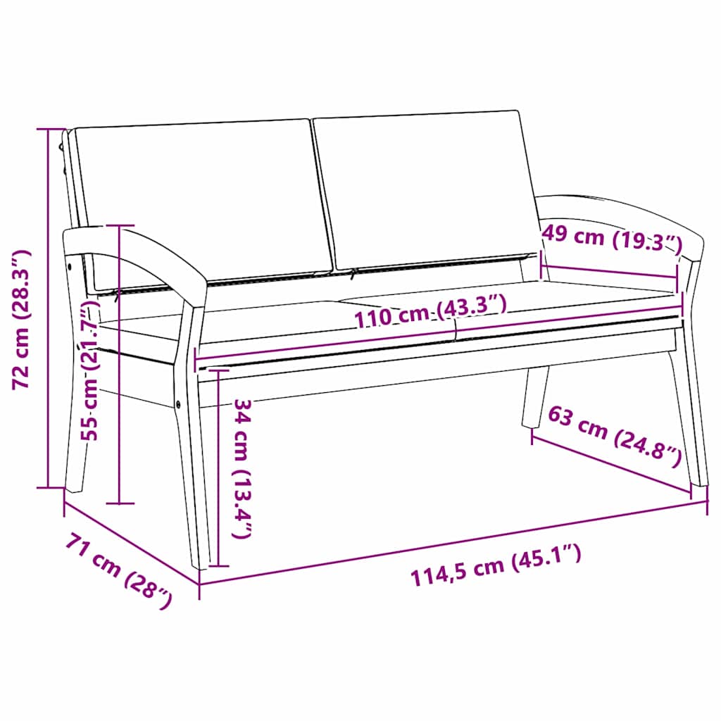 Πάγκος Κήπου vidaXL με Μαξιλάρια 115x70x72 εκ. από Μασίφ Ξύλο Ακακίας