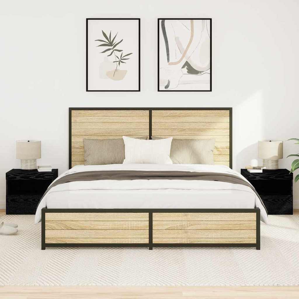 vidaXL Κομοδίνο 2 pcs Μαύρη δρυς 50 x 40 x 45 cm Επεξεργασμένο ξύλο