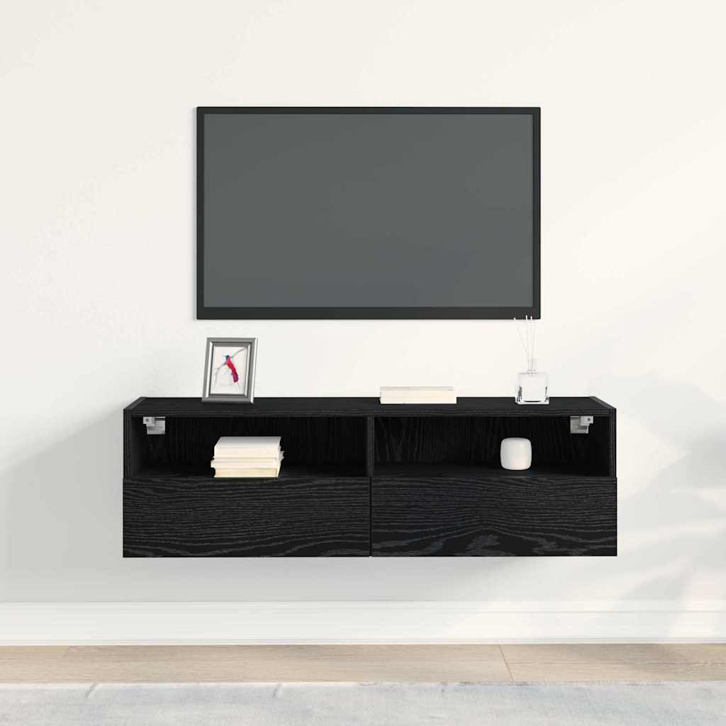 vidaXL Ντουλάπι Τηλεόρασης Τοίχου Μαύρη Οξυά 100 x 30 x 30 cm