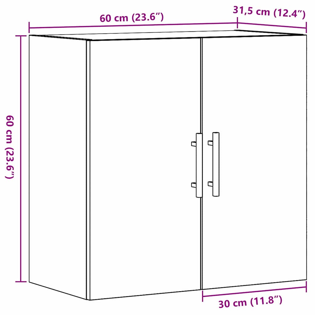 vidaXL Ντουλάπα Τοίχου Μαύρη δρυς 60 x 31 x 60 εκ. Επεξεργασμένο ξύλο
