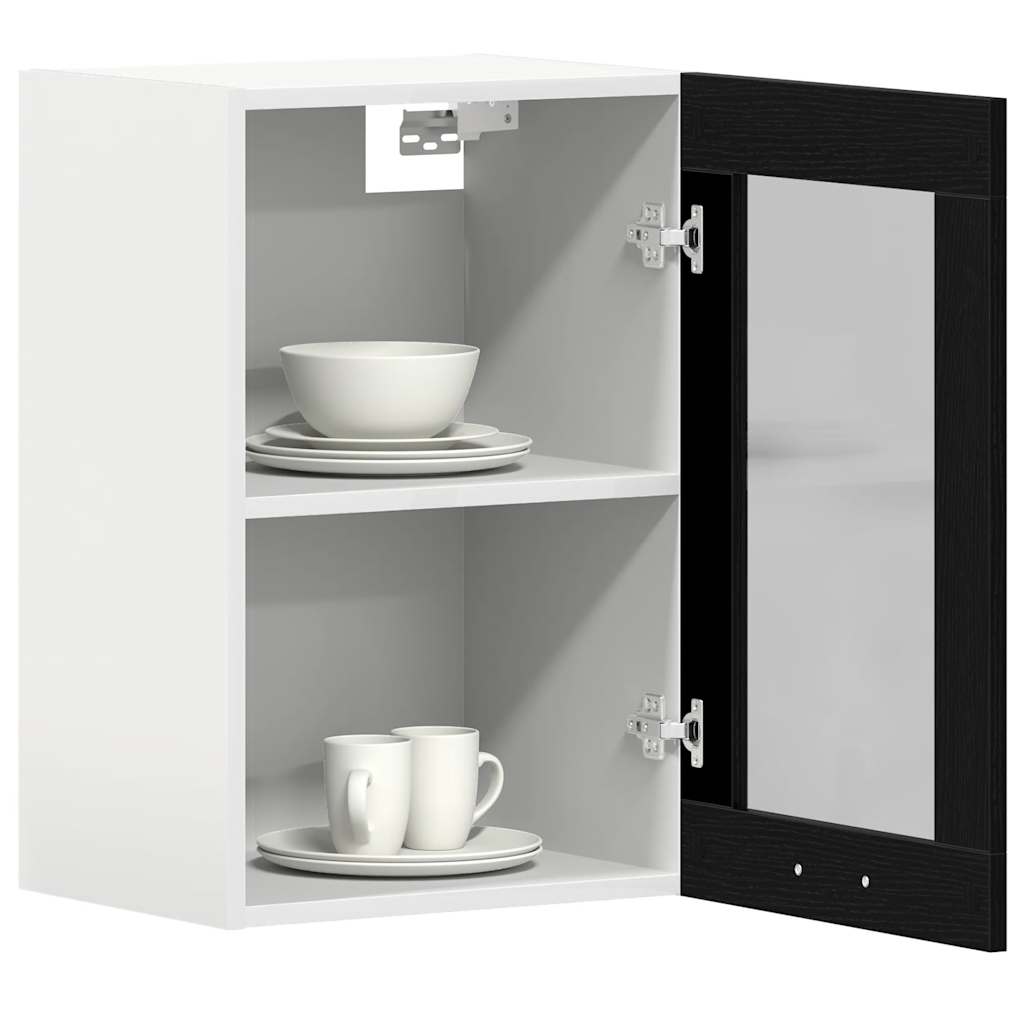 vidaXL Κρεμαστό Γυάλινο Ντουλάπι Μαύρο Δρυς 40x31x60 εκ. από Τεχνητό Ξύλο