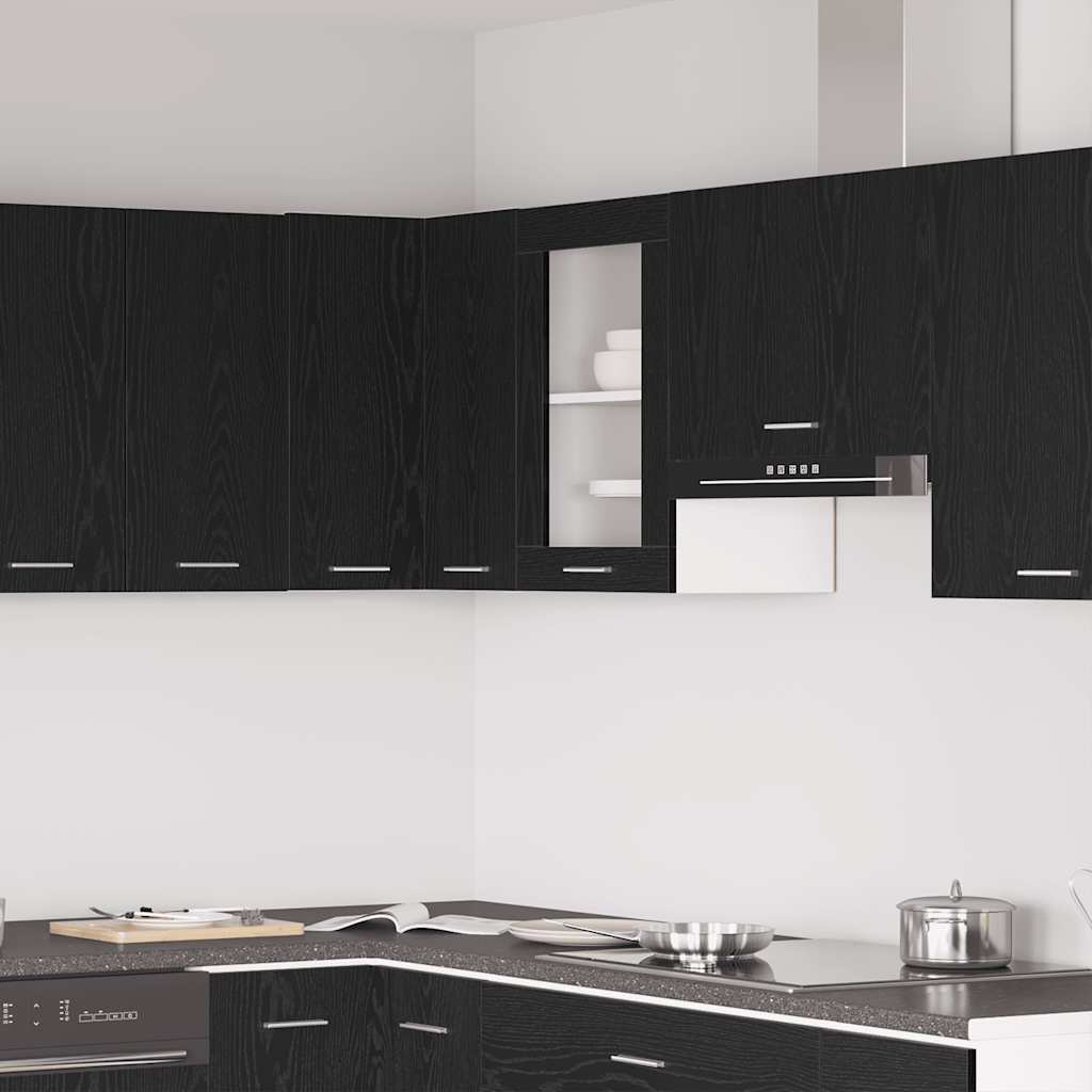 vidaXL Κρεμαστό Γυάλινο Ντουλάπι Μαύρο Δρυς 40x31x60 εκ. από Τεχνητό Ξύλο