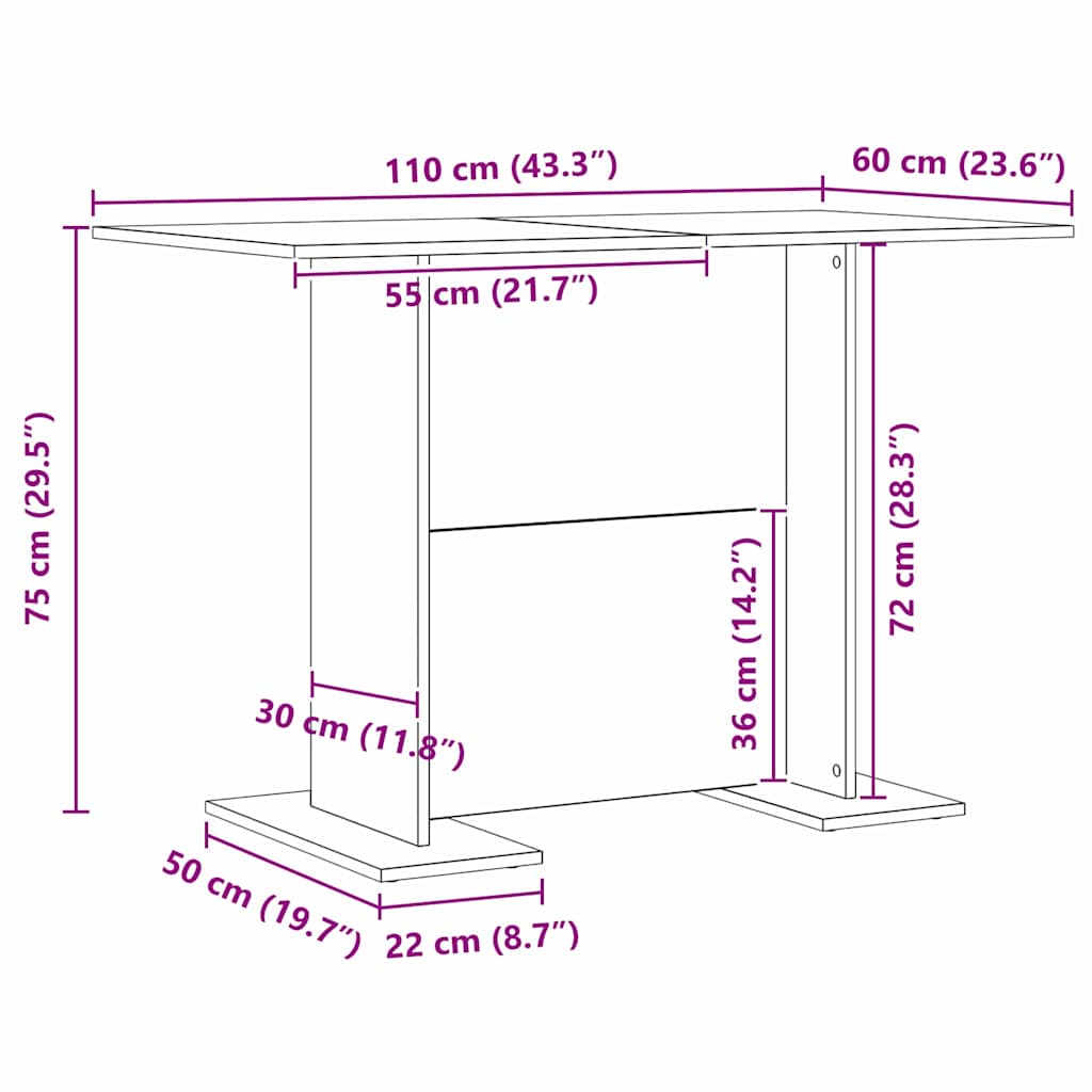vidaXL Τραπεζαρία artisan δρυς 110 x 60 x 75 cm Επεξεργασμένο ξύλο