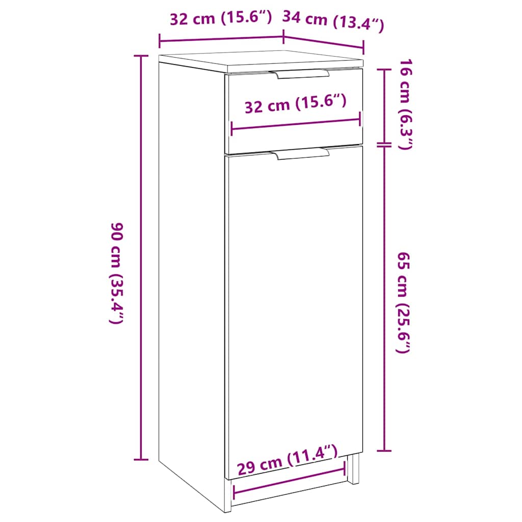 vidaXL Ντουλάπι Μπάνιου Μαύρη δρυς 32 x 34 x 90 εκ Επεξεργασμένο ξύλο