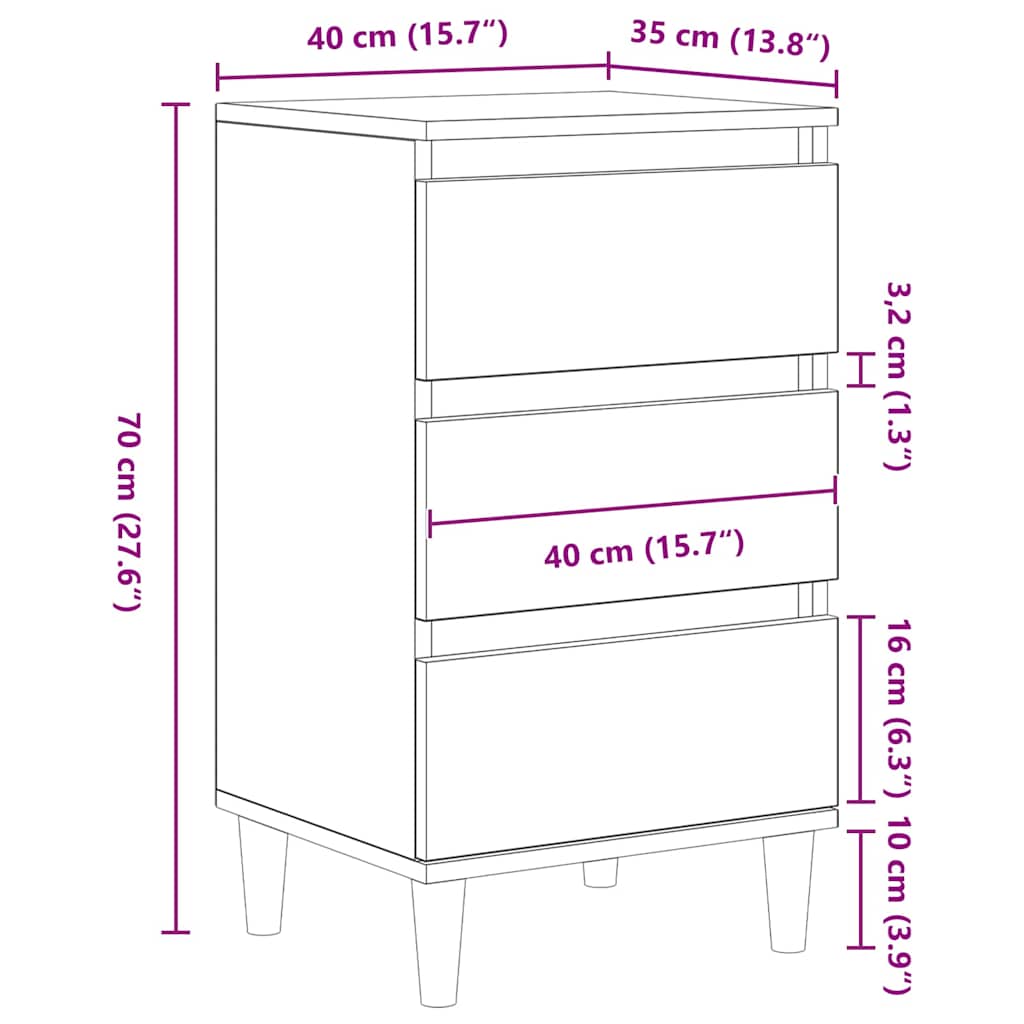 vidaXL Κομοδίνο Μαύρη Οξυά 40 x 35 x 70 εκ. Επεξεργασμένο ξύλο