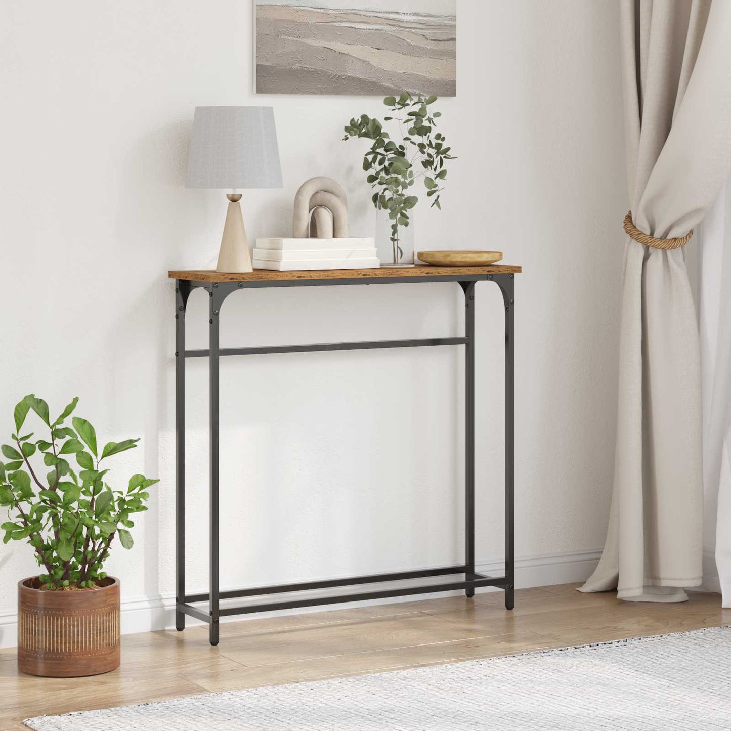 vidaXL Τραπέζι Κονσόλας με ράφι Παλιό Ξύλο 75 x 19.5 x 75 εκ.