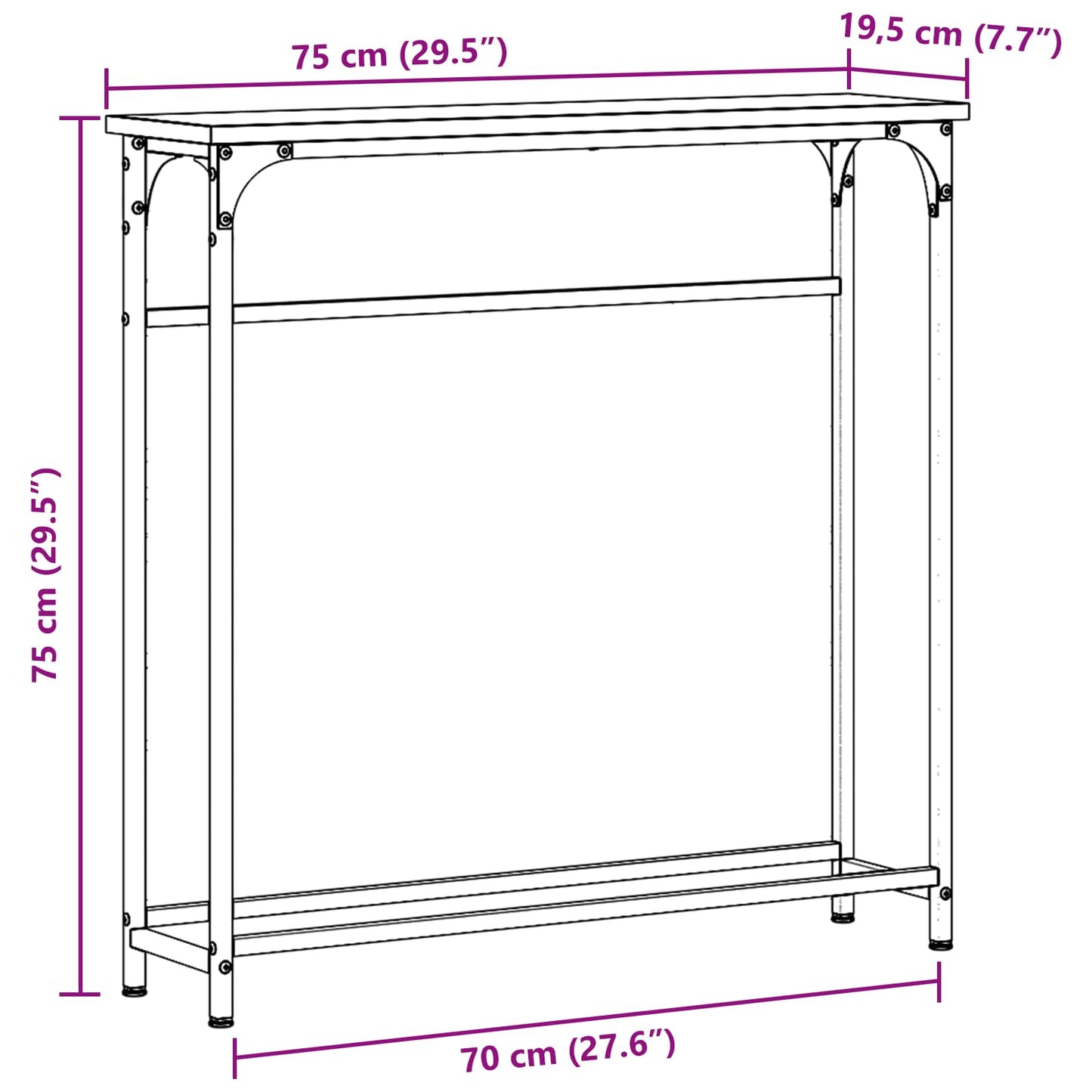 vidaXL Τραπέζι Κονσόλας με ράφι Παλιό Ξύλο 75 x 19.5 x 75 εκ.
