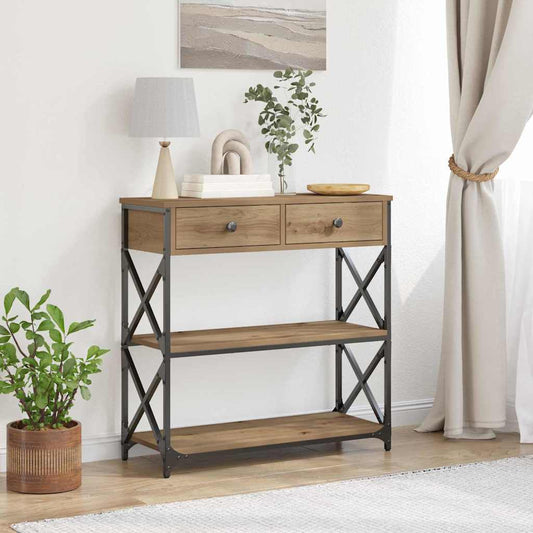 vidaXL Κονσόλα Τραπέζι με συρτάρι με ράφι artisan δρυς 75 x 28 x 75 εκ